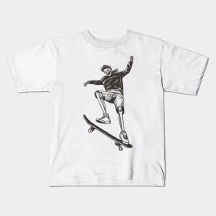 Skateboard Skeleton Linocut. hoodie and Kids T-Shirt